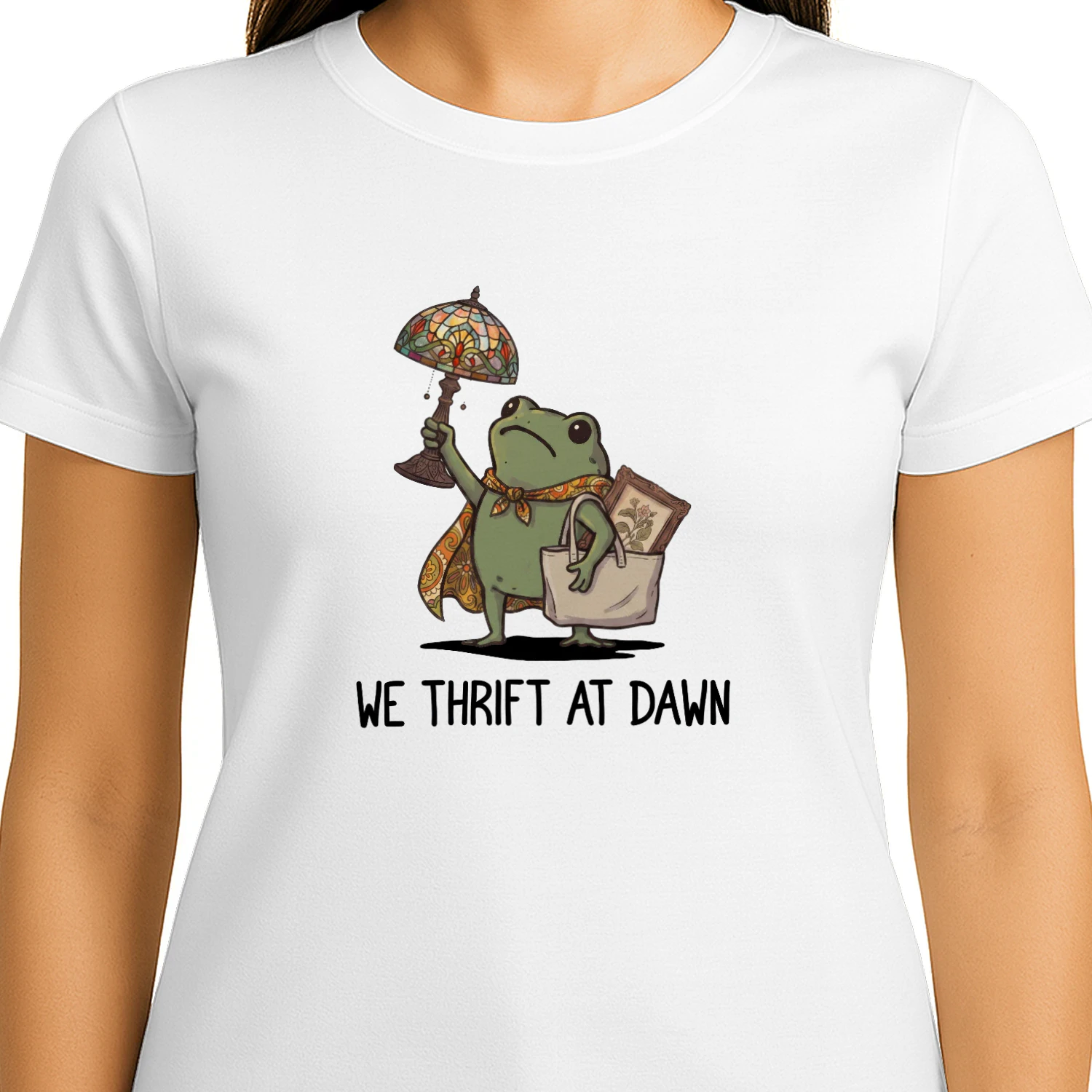 "We Thrift At Dawn" Funny Frog Meme Thrifting Graphic Classic T-shirt