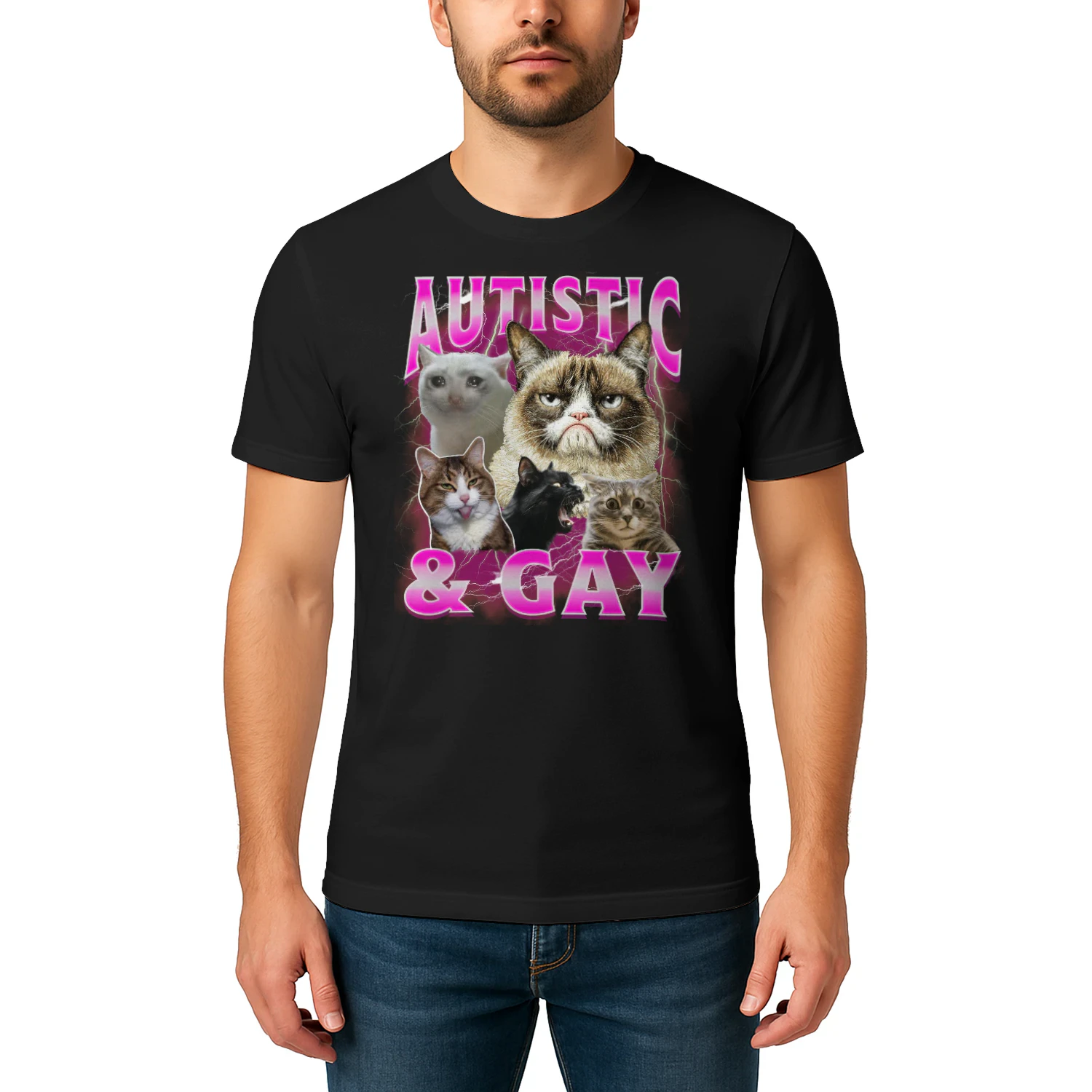Autistic and Gay Cat Meme Bootleg Funny Cat for Men Women