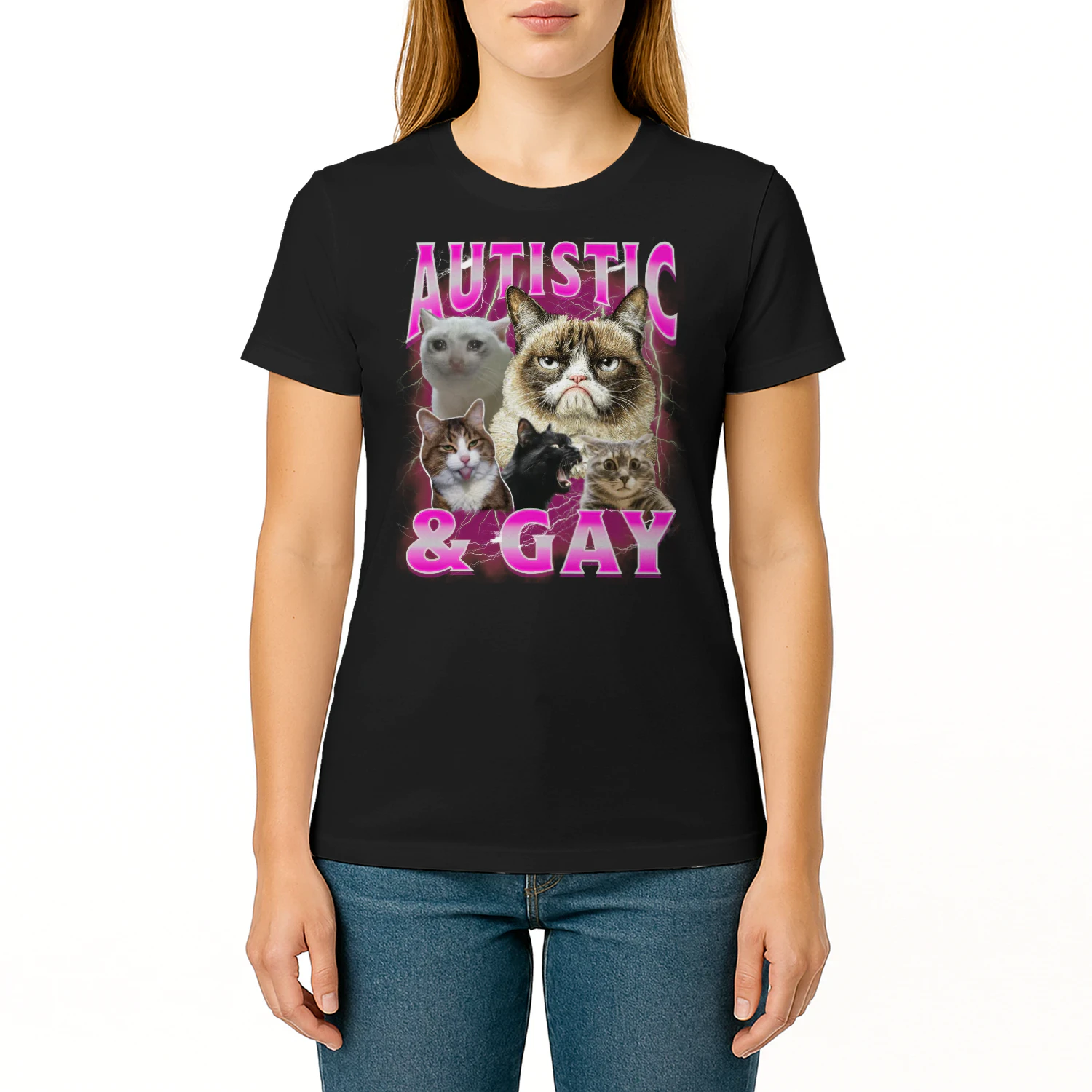 Autistic and Gay Cat Meme Bootleg Funny Cat for Men Women