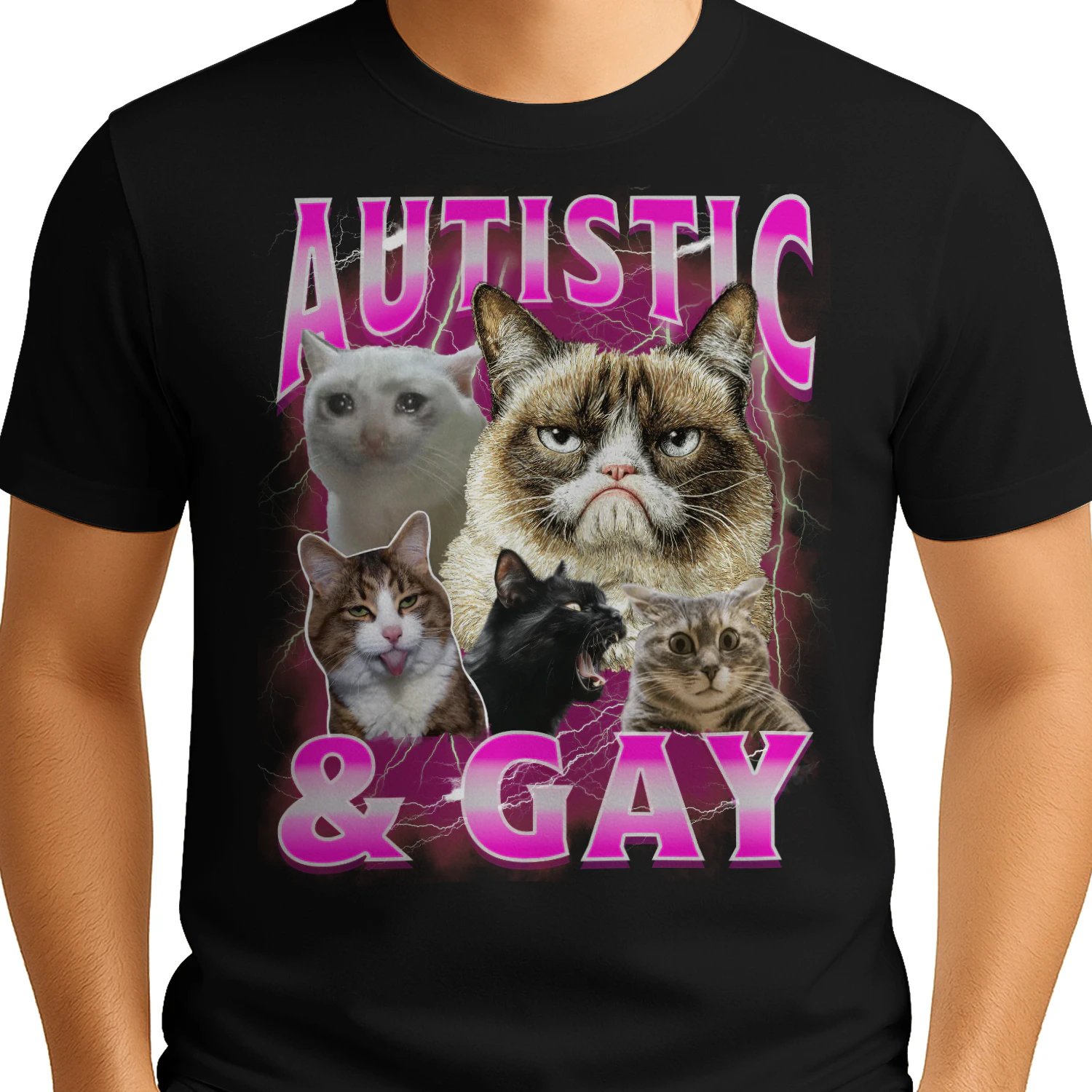 Autistic and Gay Cat Meme Bootleg Funny Cat for Men Women