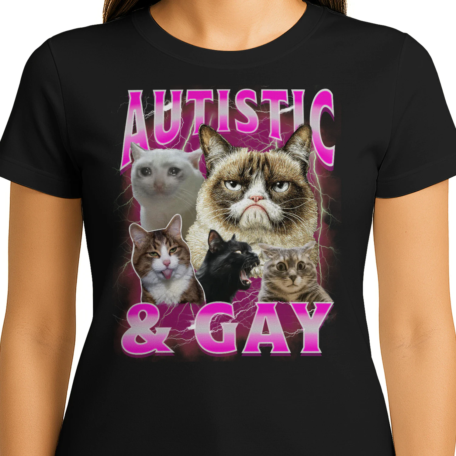 Autistic and Gay Cat Meme Bootleg Funny Cat for Men Women