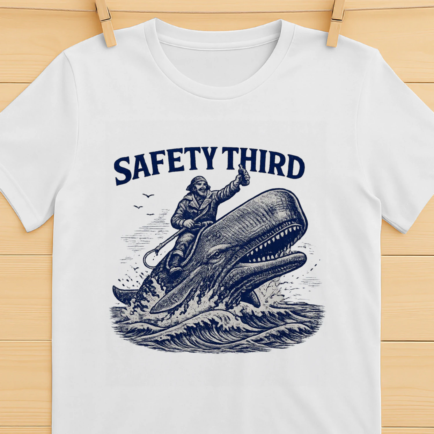 Funny Safety Third Whale Riding Sailor Ocean Adventure Vintage Maritime Humor