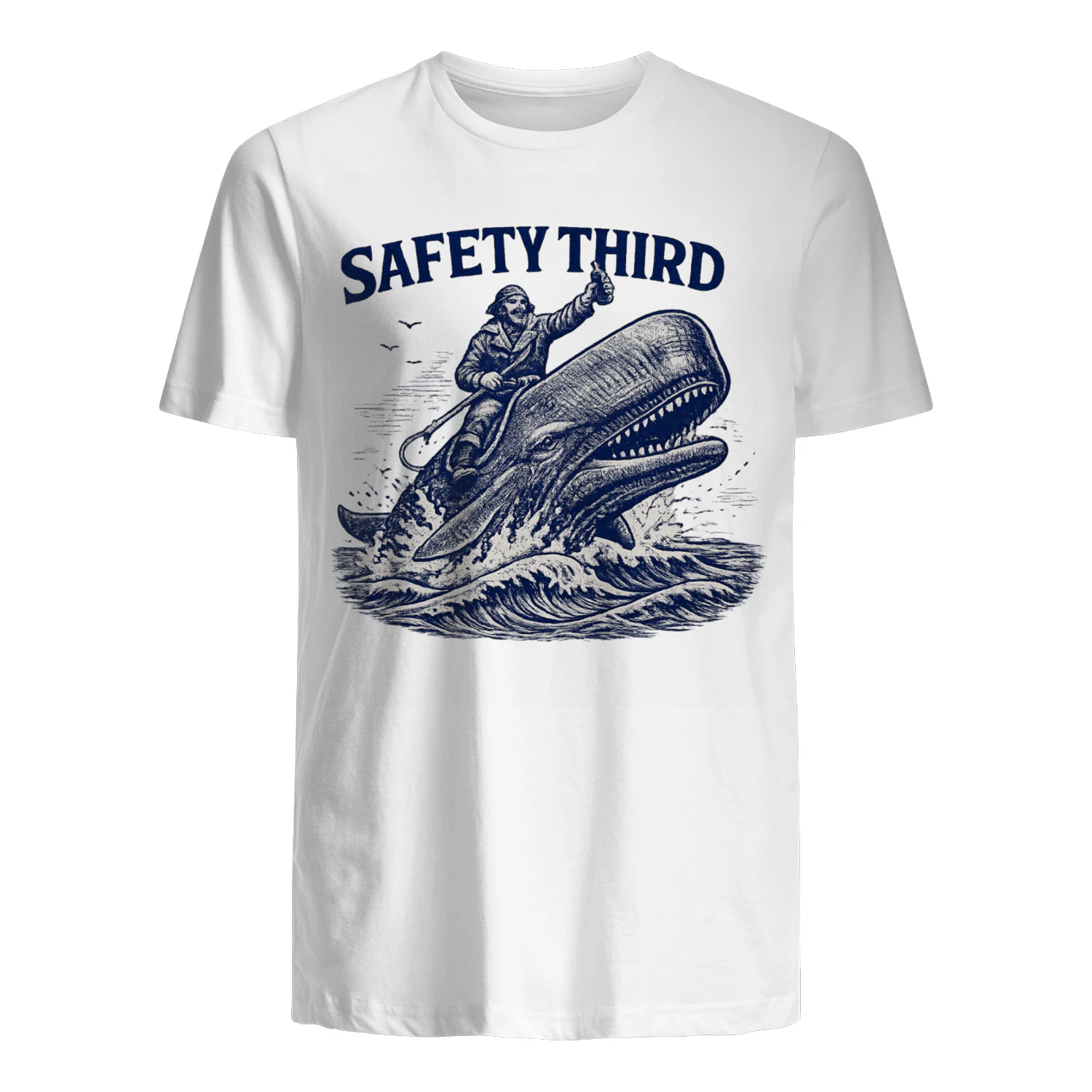 Funny Safety Third Whale Riding Sailor Ocean Adventure Vintage Maritime Humor