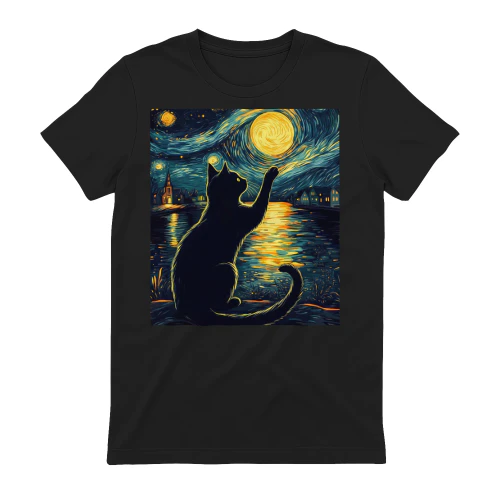 T-shirt met sterrenkat bij nacht