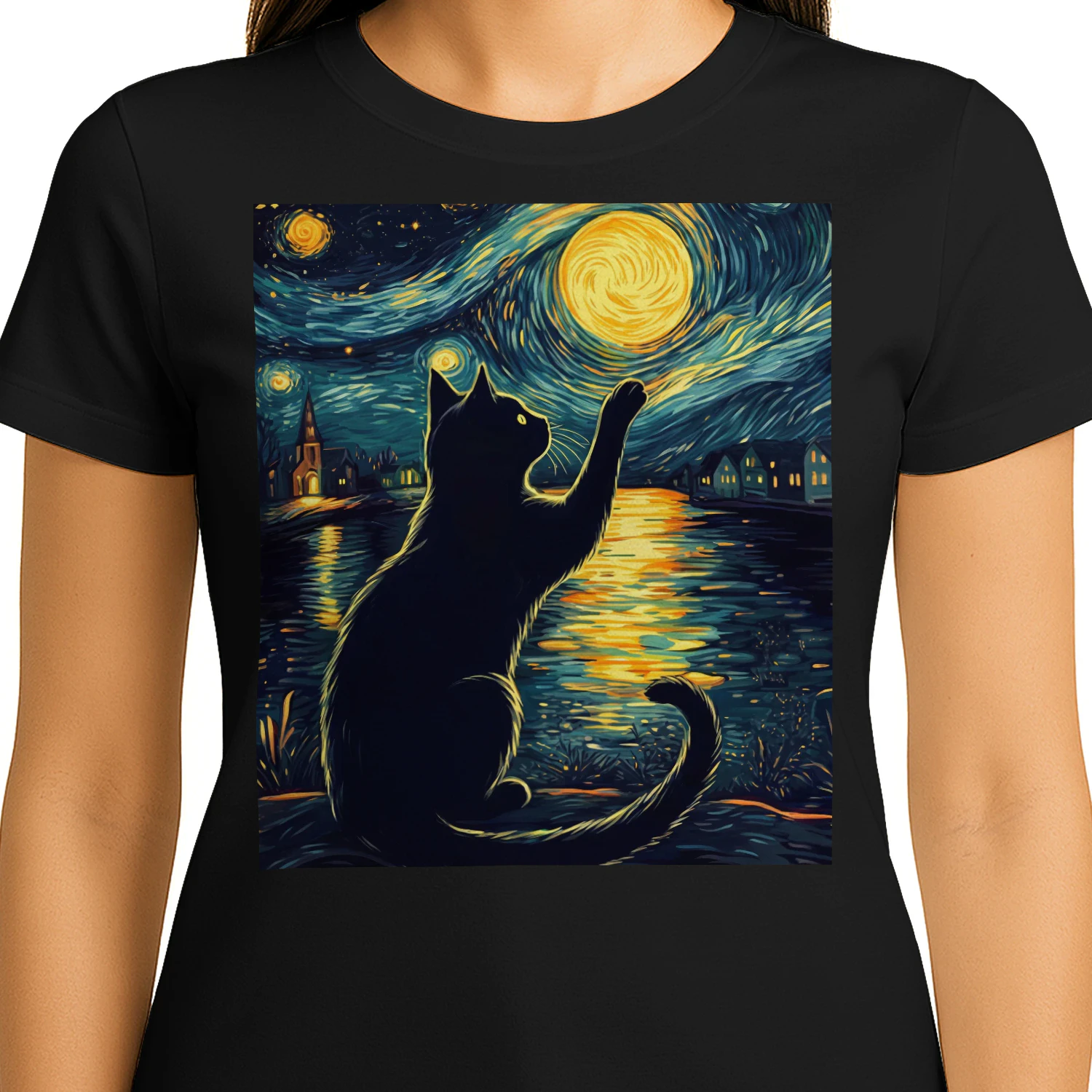 Midnight Starry Night Cat T-Shirt