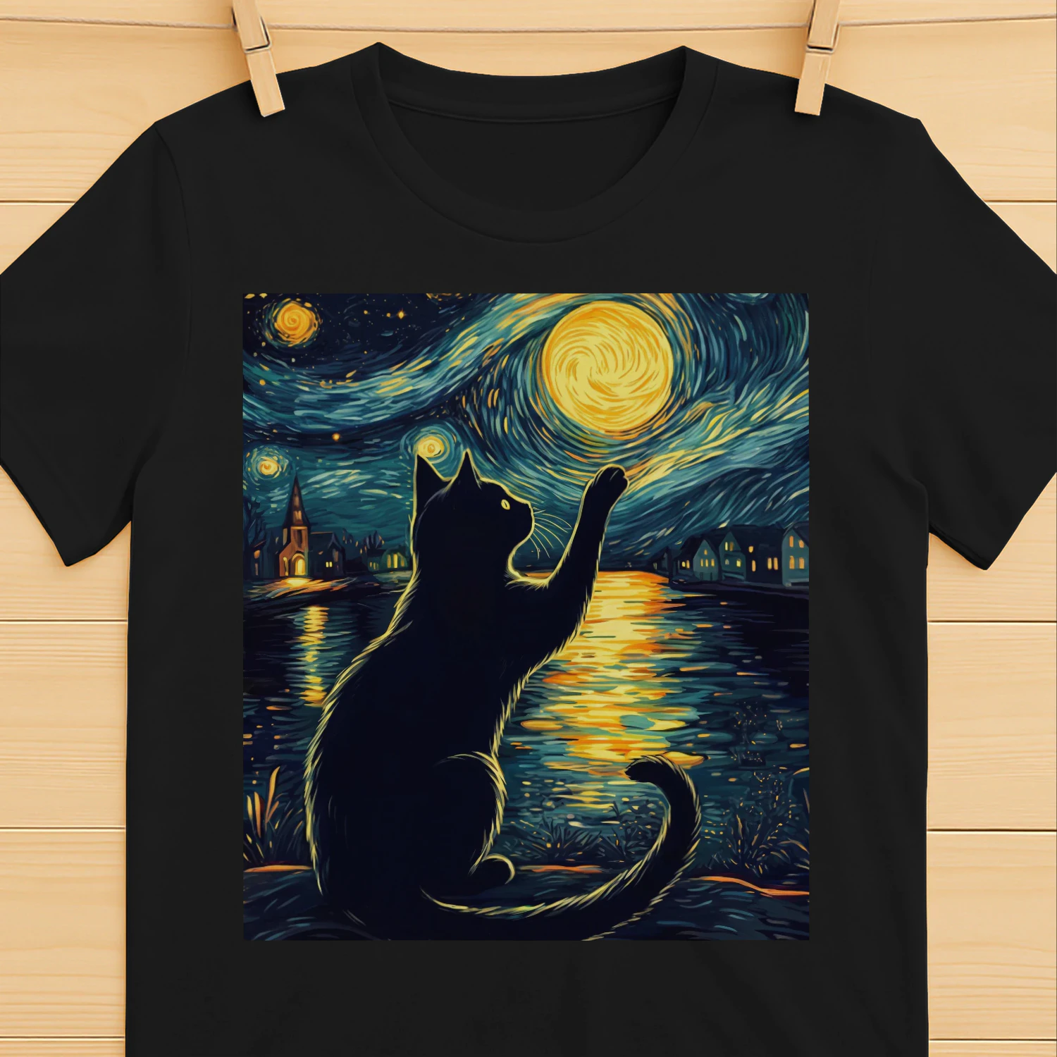 Midnight Starry Night Cat T-Shirt