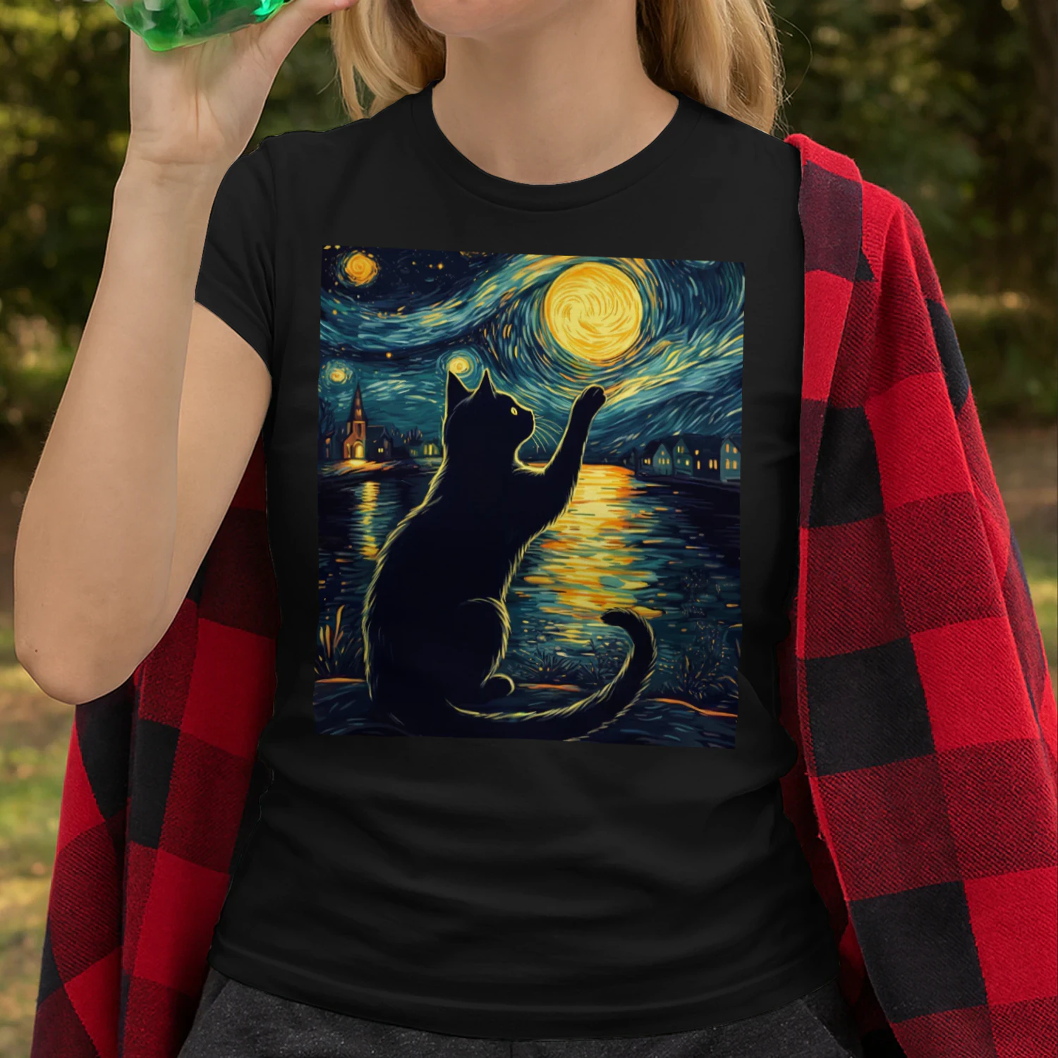 Midnight Starry Night Cat T-Shirt