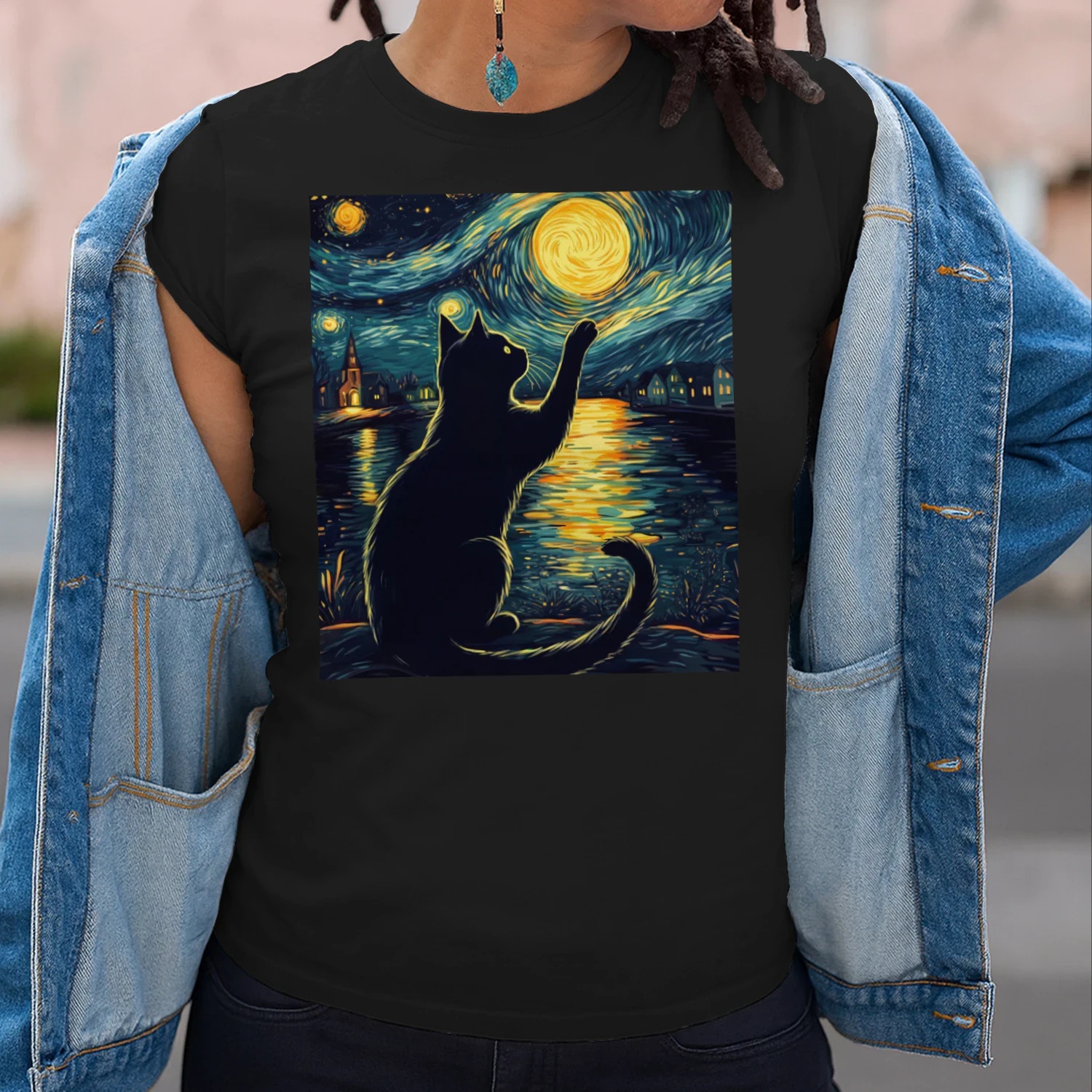 Midnight Starry Night Cat T-Shirt