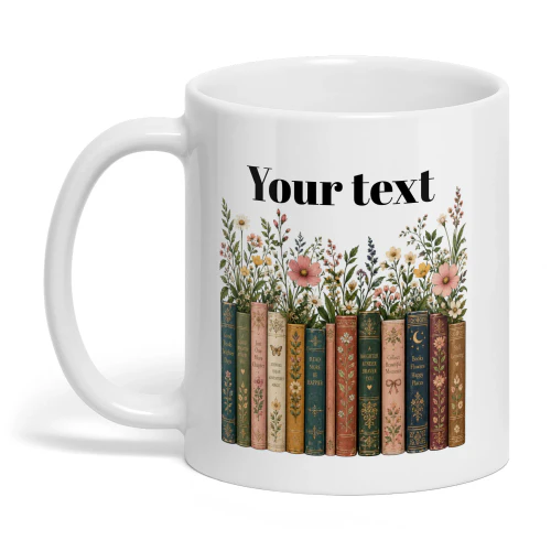 Personalized Floral Books Mug, Favorite Bookshelf Coffee Mug, Custom Tittle & Name Librarian Bookworm Gift for Reader, Gift for Book