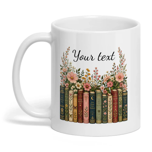 Personalized Floral Books Mug, Favorite Bookshelf Coffee Mug, Custom Tittle & Name Librarian Bookworm Gift for Reader, Gift for Book Lovers