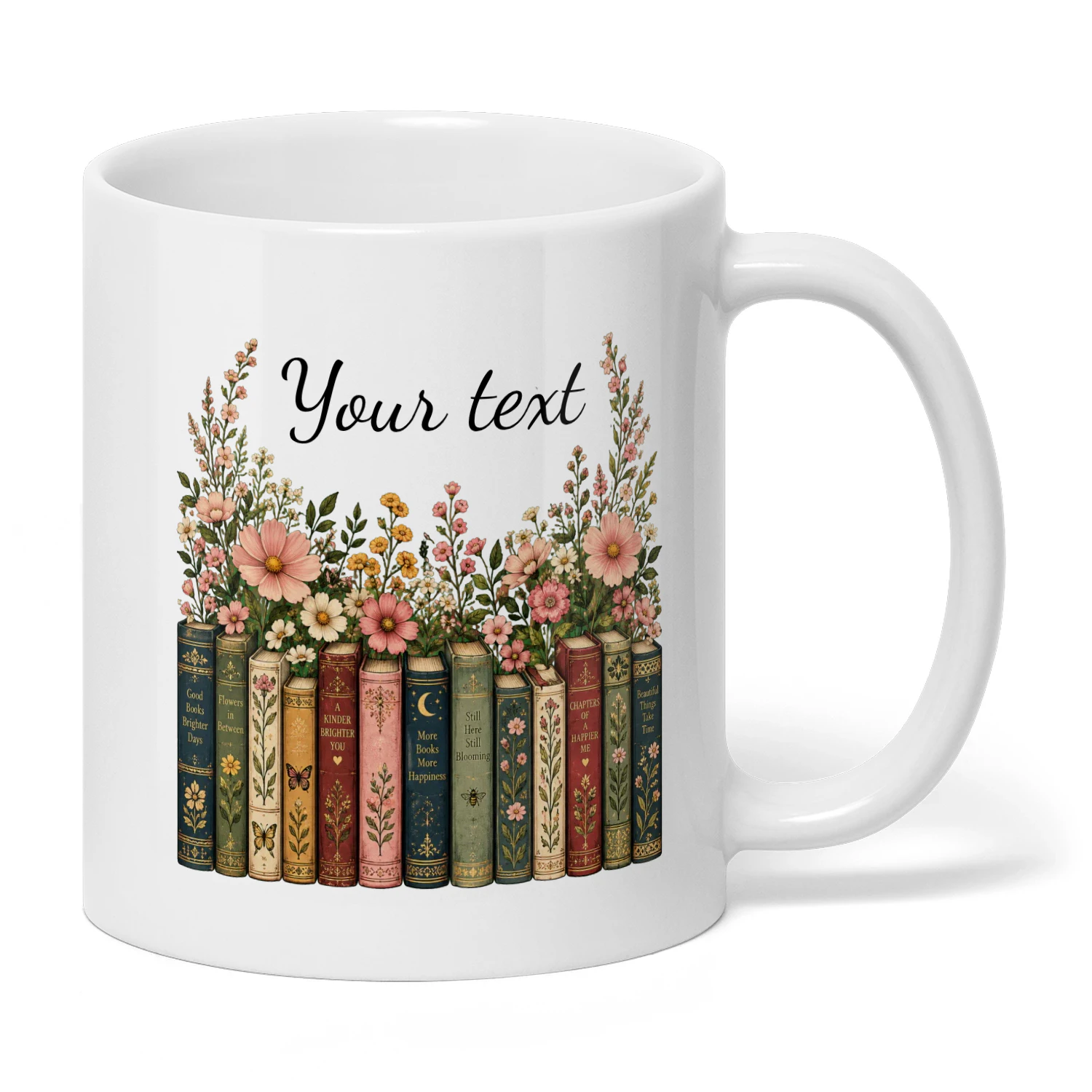 Personalized Floral Books Mug, Favorite Bookshelf Coffee Mug, Custom Tittle & Name Librarian Bookworm Gift for Reader, Gift for Book Lovers
