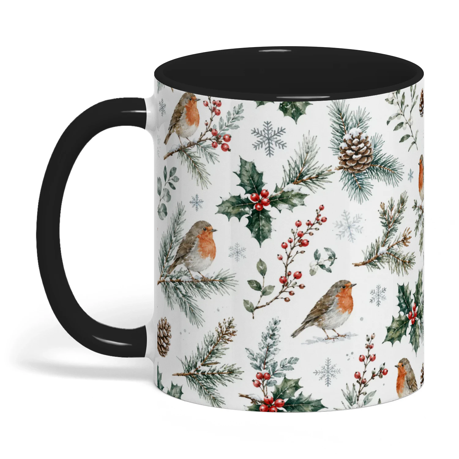 Robin Christmas Winter Holly Pine Cone Botanical Nature Cottagecore