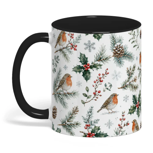 Robin Christmas Winter Holly Pine Cone Botanical Nature Cottagecore