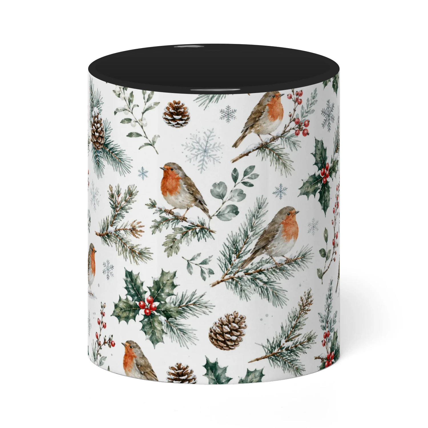 Robin Christmas Winter Holly Pine Cone Botanical Nature Cottagecore