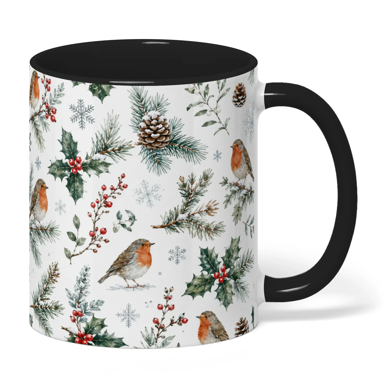 Robin Christmas Winter Holly Pine Cone Botanical Nature Cottagecore