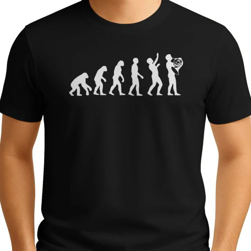 Funny French Horn T-Shirt, French Horn Evolution Musician Gift, Brass Music Graphic Tee, Horn Player Lover Gift, Orchestra Fan