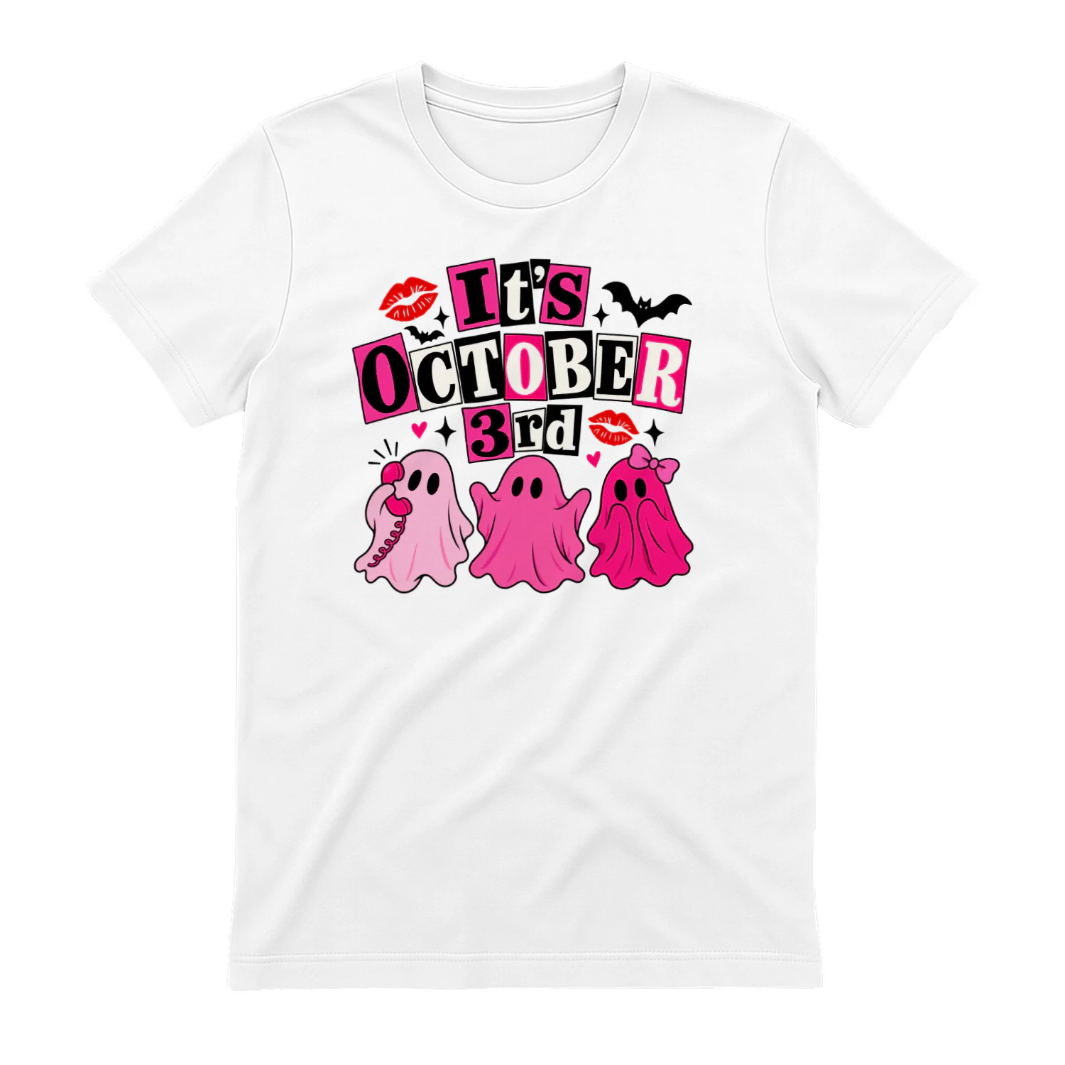 Funny October 3rd T-Shirt, It's October 3rd Gift, Pink Ghost Graphic Tee, Halloween Birthday Shirt, Spooky Girl Gift