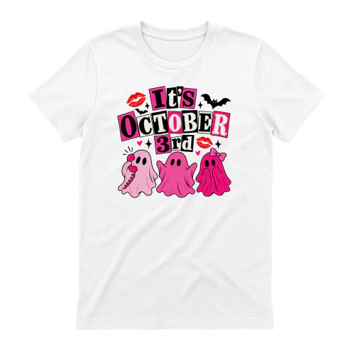 Funny October 3rd T-Shirt, It's October 3rd Gift, Pink Ghost Graphic Tee, Halloween Birthday Shirt, Spooky Girl Gift
