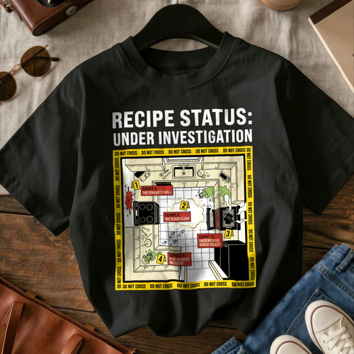 Recipe Status Under Investigation Funny Kitchen Crime Scene T-Shirt