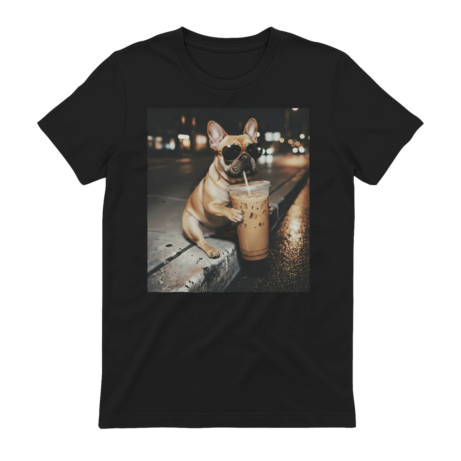 Funny French Bulldog Drinking Iced Coffee T-shirt