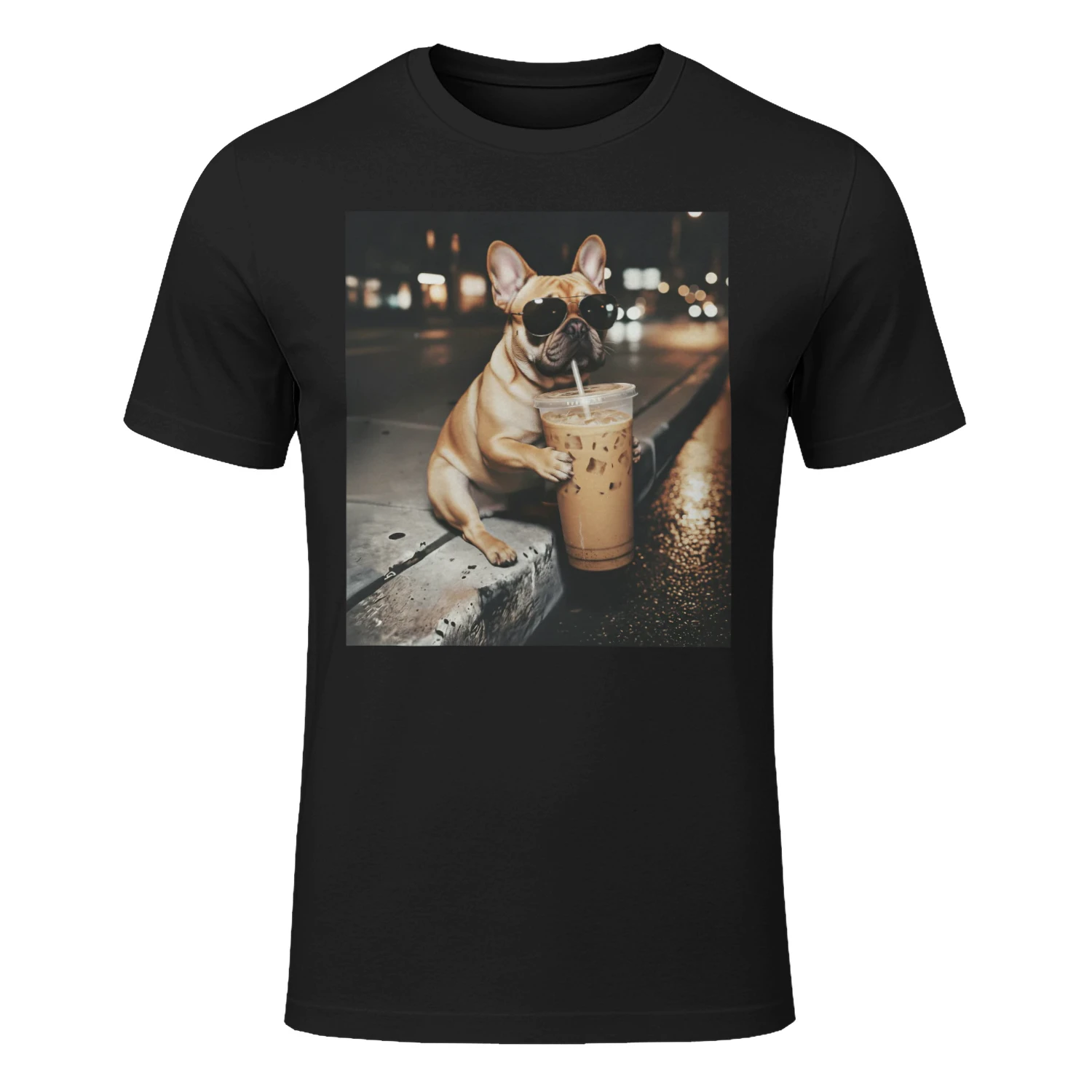 Funny French Bulldog Drinking Iced Coffee T-shirt