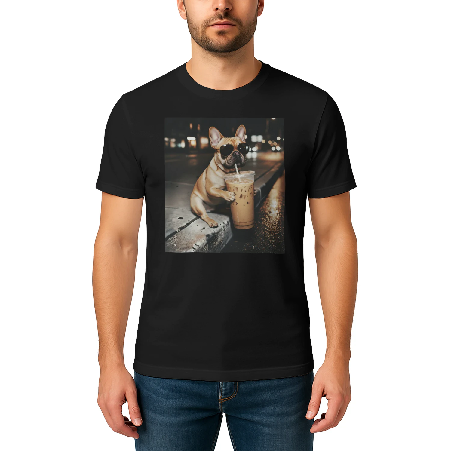 Funny French Bulldog Drinking Iced Coffee T-shirt