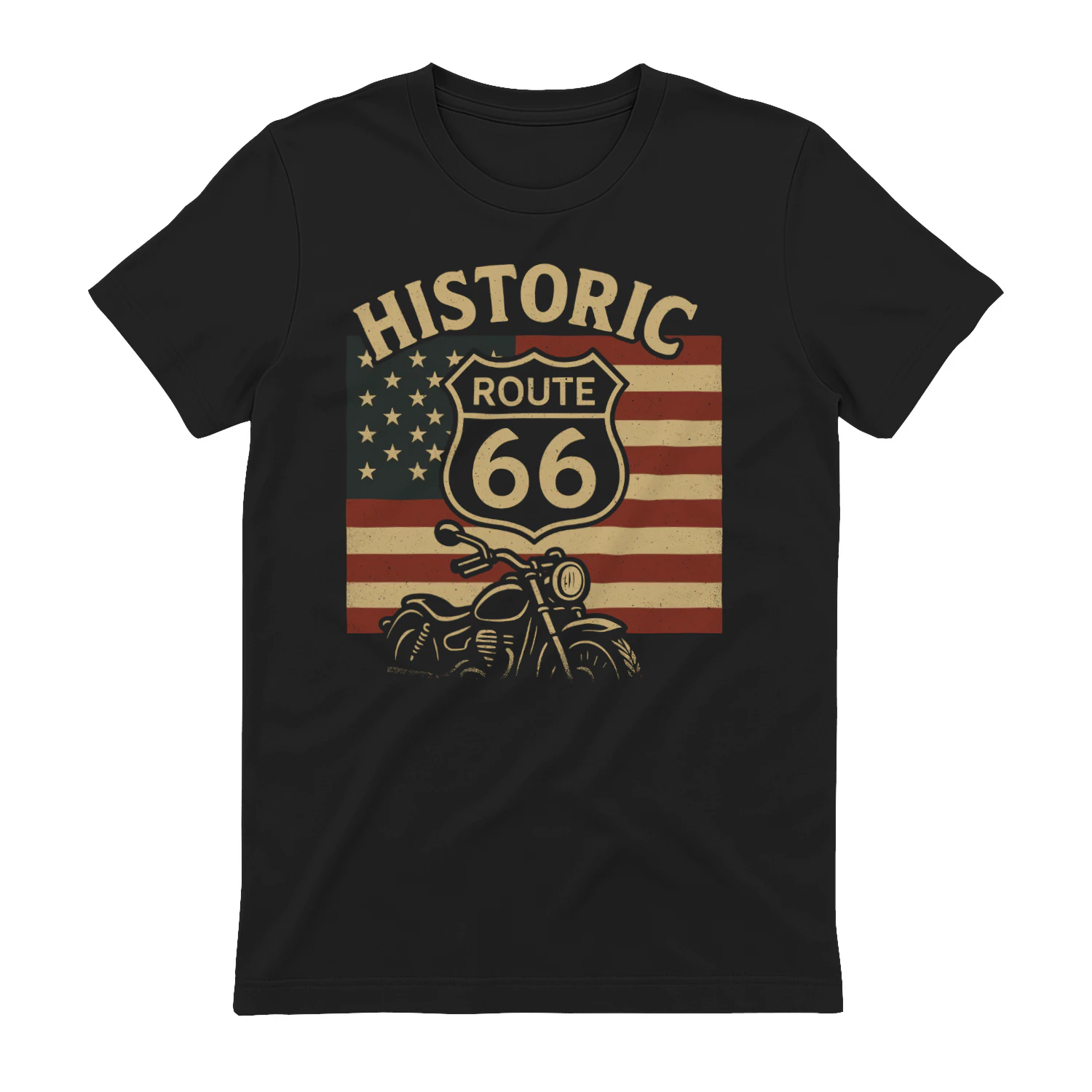 Historic Route 66 Motorrad T-Shirt Vintage USA Roadtrip Geschenkidee für Männer
