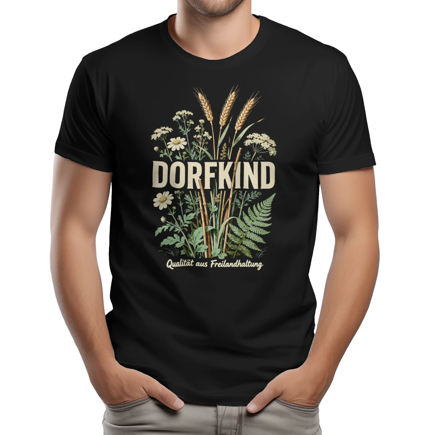 Dorfkind Qualität aus Freilandhaltung Wildblumen T-Shirt Geschenkidee für Männer