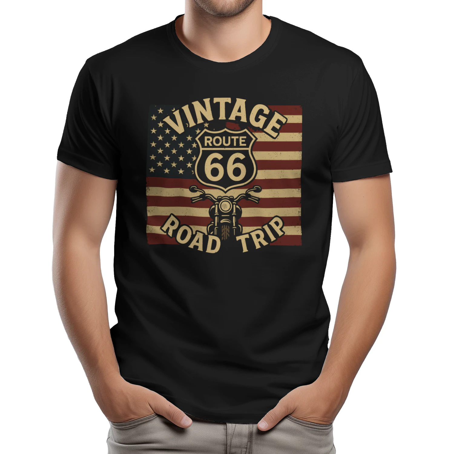 Vintage Route 66 Road Trip Motorrad T-Shirt USA Geschenkidee für Männer