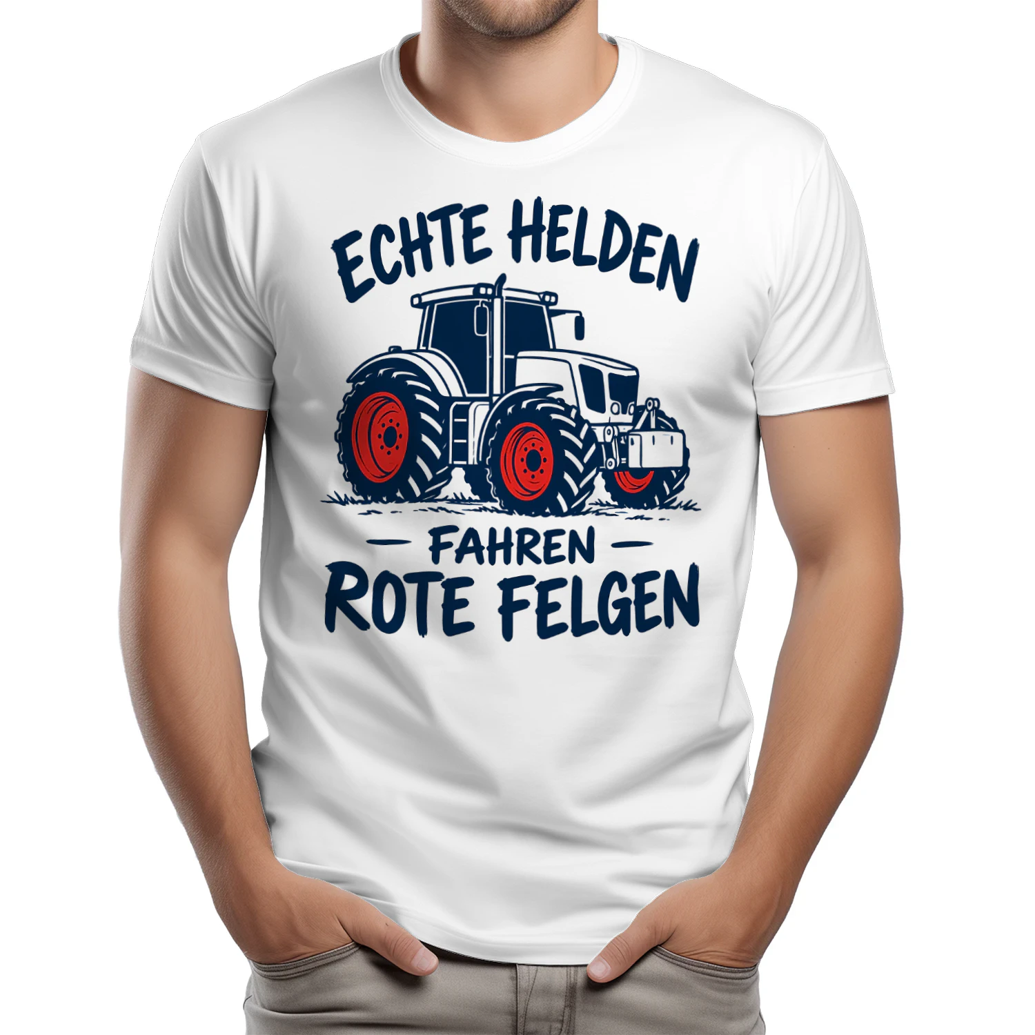 Echte Helden fahren rote Felgen Traktor T-Shirt Blau Rot