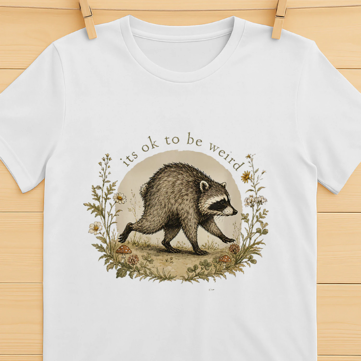 Jimothy from Seattle It's OK to Be Weird Raccoon Cottagecore Classic Unisex T-shirt | Whimsical Woodland Raccoon Art Tee 🦝🌿 Shop Today!