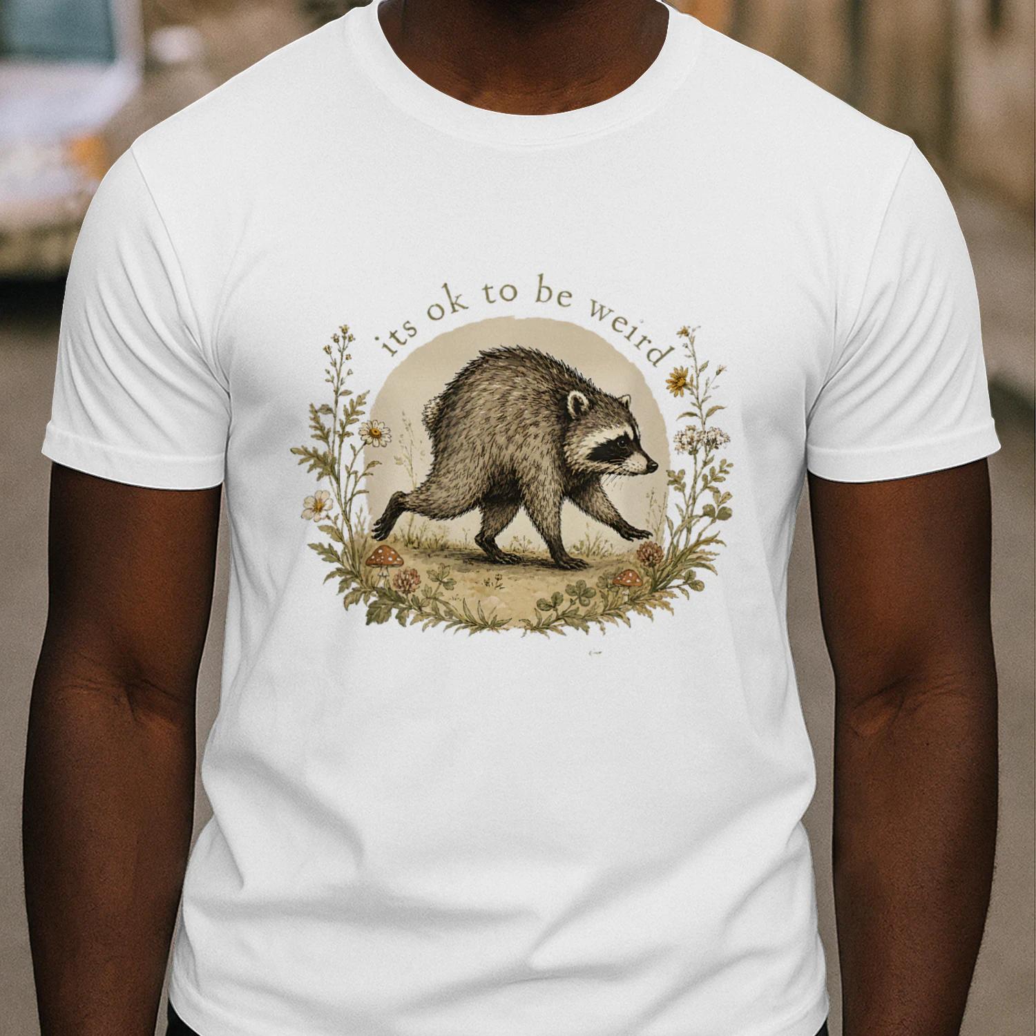 Jimothy from Seattle It's OK to Be Weird Raccoon Cottagecore Classic Unisex T-shirt | Whimsical Woodland Raccoon Art Tee 🦝🌿 Shop Today!