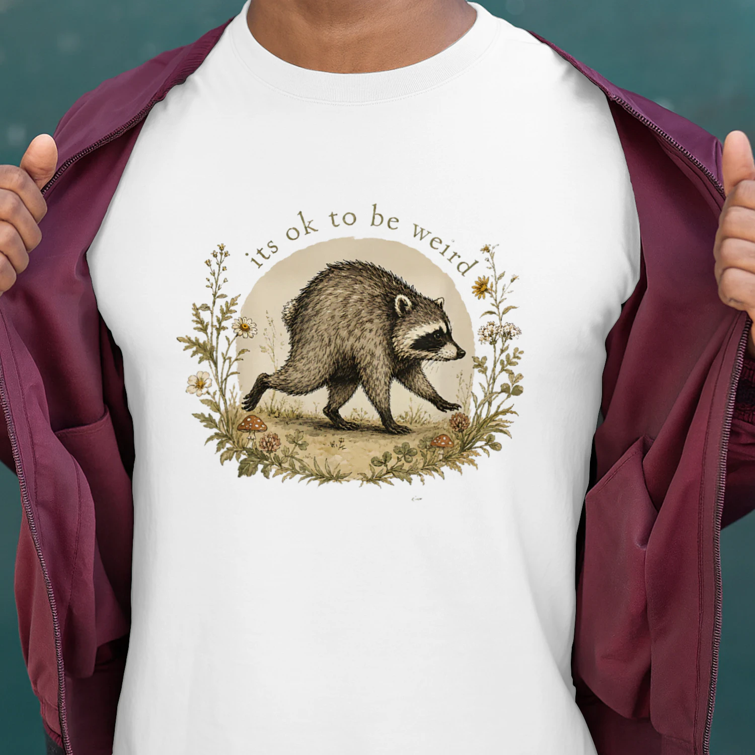 Jimothy from Seattle It's OK to Be Weird Raccoon Cottagecore Classic Unisex T-shirt | Whimsical Woodland Raccoon Art Tee 🦝🌿 Shop Today!