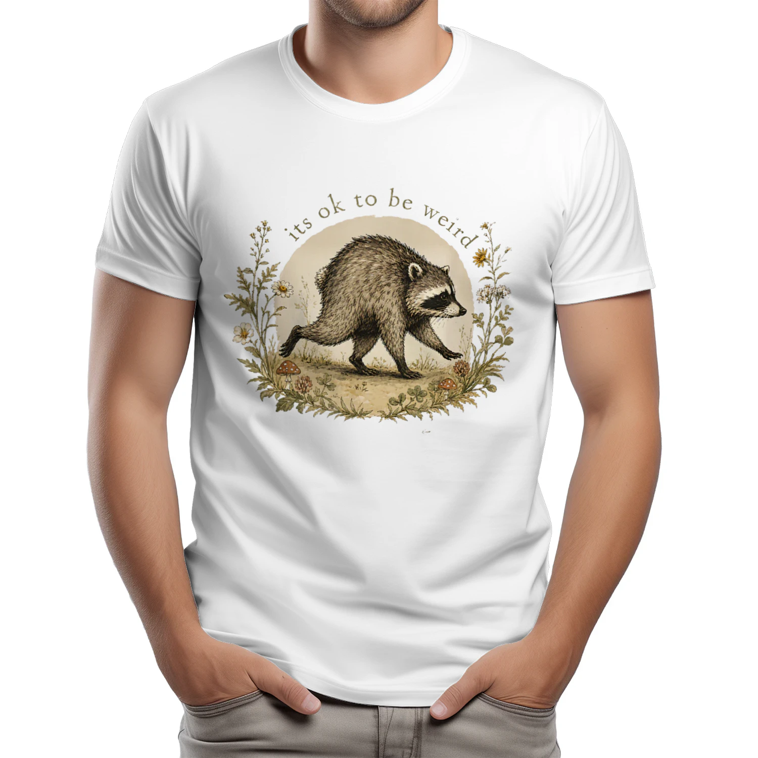 Jimothy from Seattle It's OK to Be Weird Raccoon Cottagecore Classic Unisex T-shirt | Whimsical Woodland Raccoon Art Tee 🦝🌿 Shop Today!