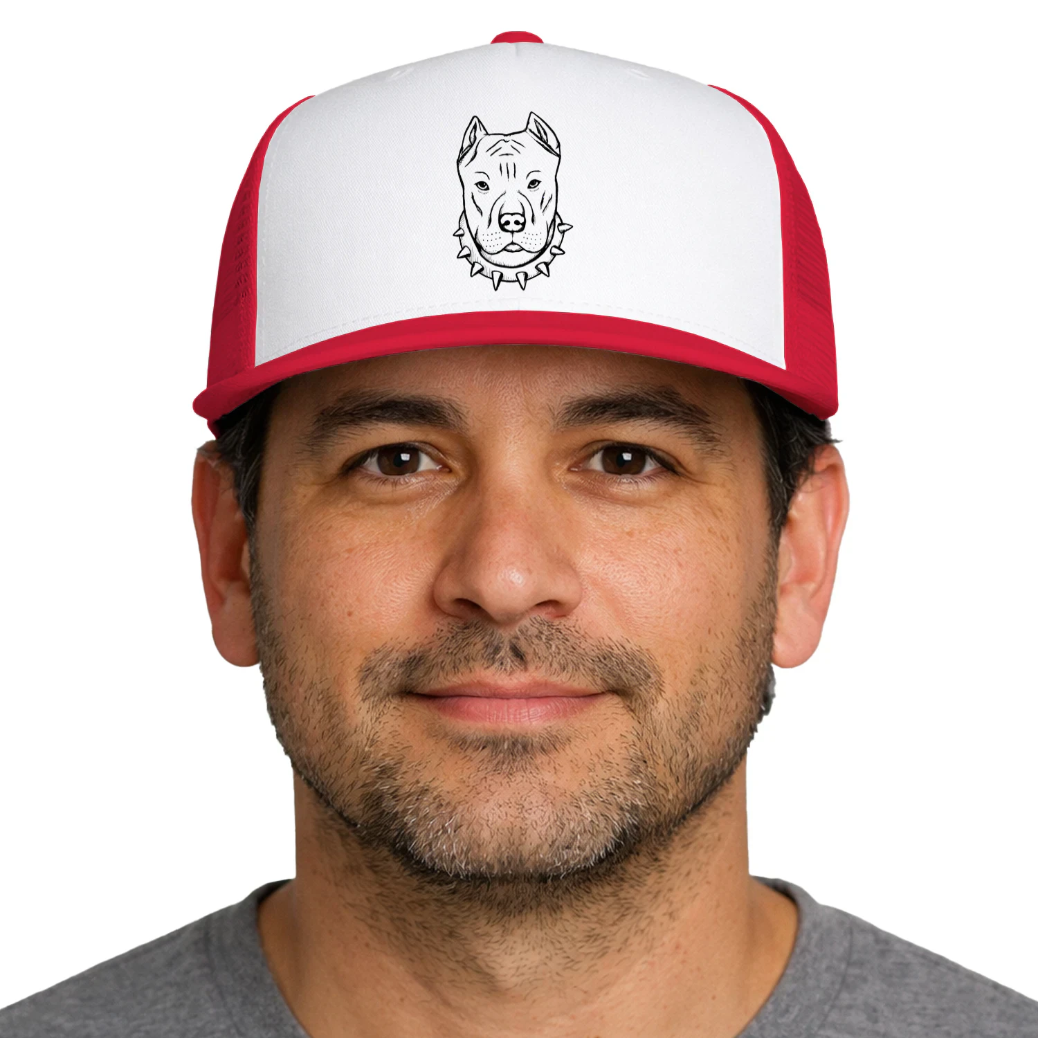 A hand-drawn image of a Pitbull on a hat, symbolizing the breed's strength