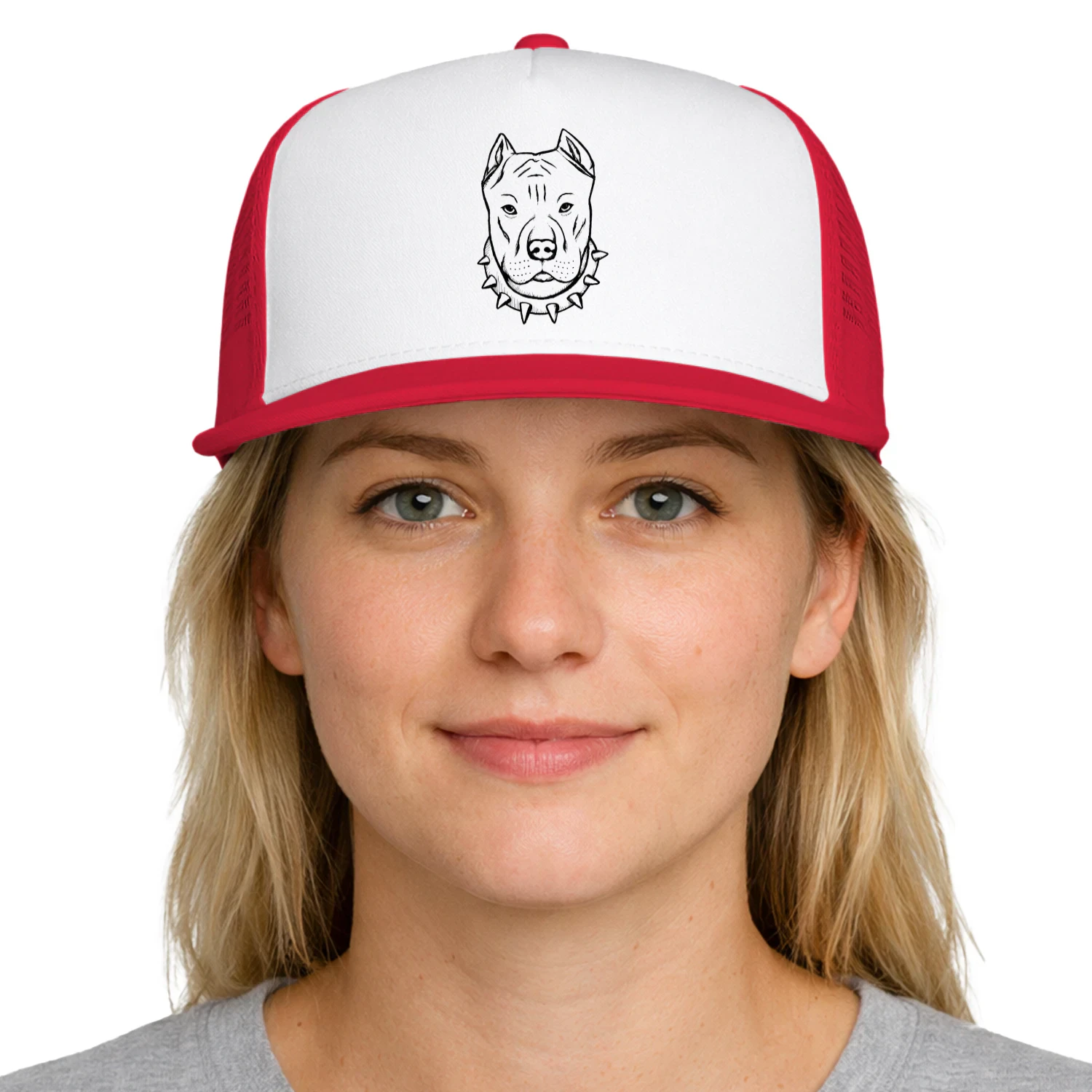 A hand-drawn image of a Pitbull on a hat, symbolizing the breed's strength