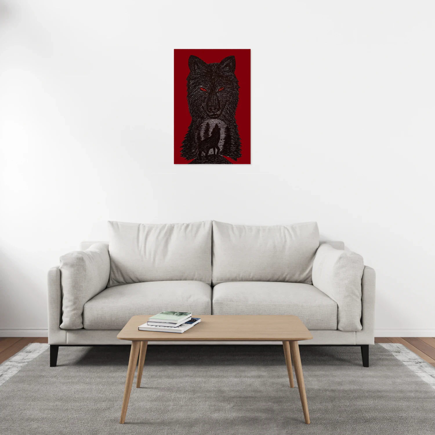 A hand-drawn wolf with glowing red eyes, embodying the untamed spirit of the wilderness and the mystery of the night.