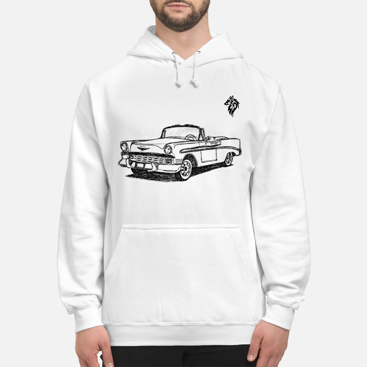 A detailed hand-drawn illustration of a classic 1956 Chevrolet Bel Air convertible, capturing its iconic vintage American design and timeless character