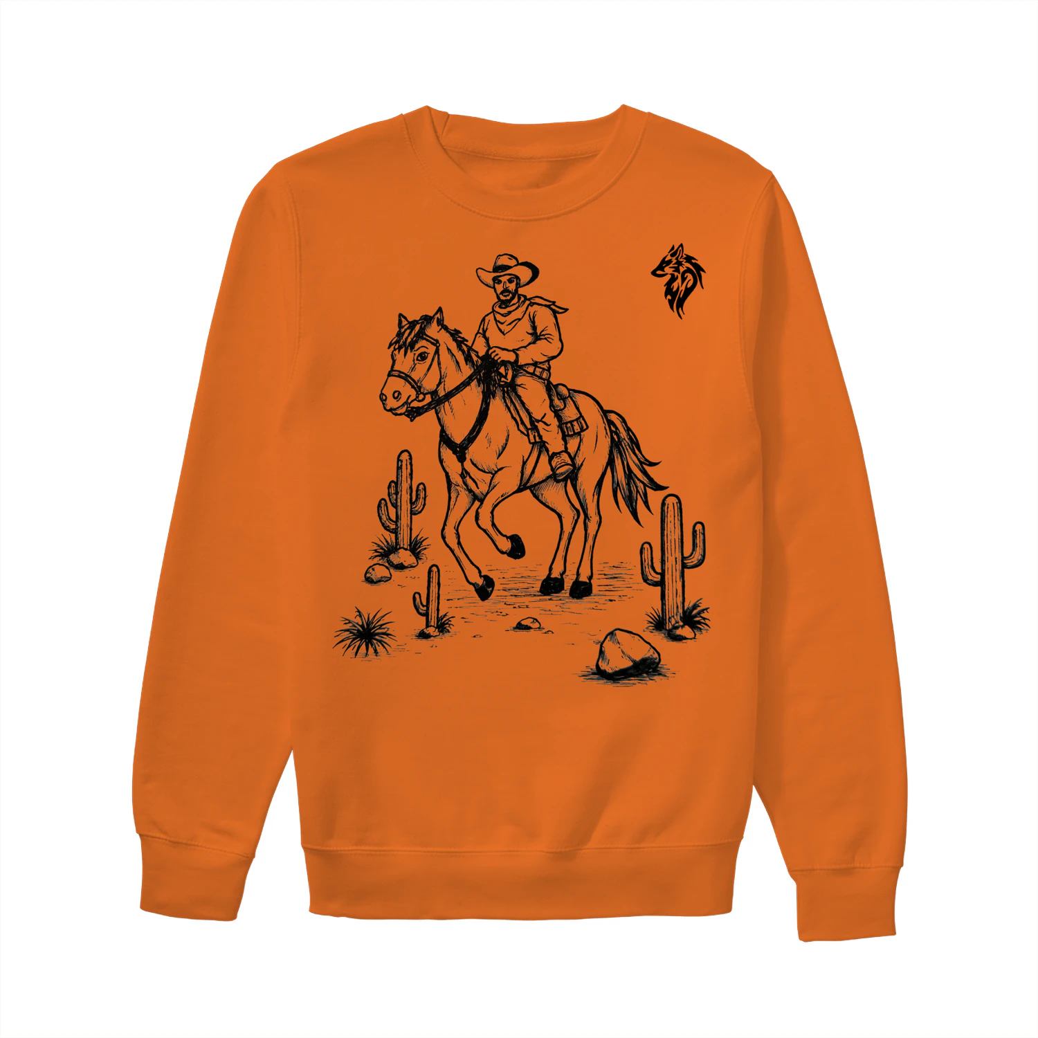 A cowboy riding a horse a design that evokes strengthunisex