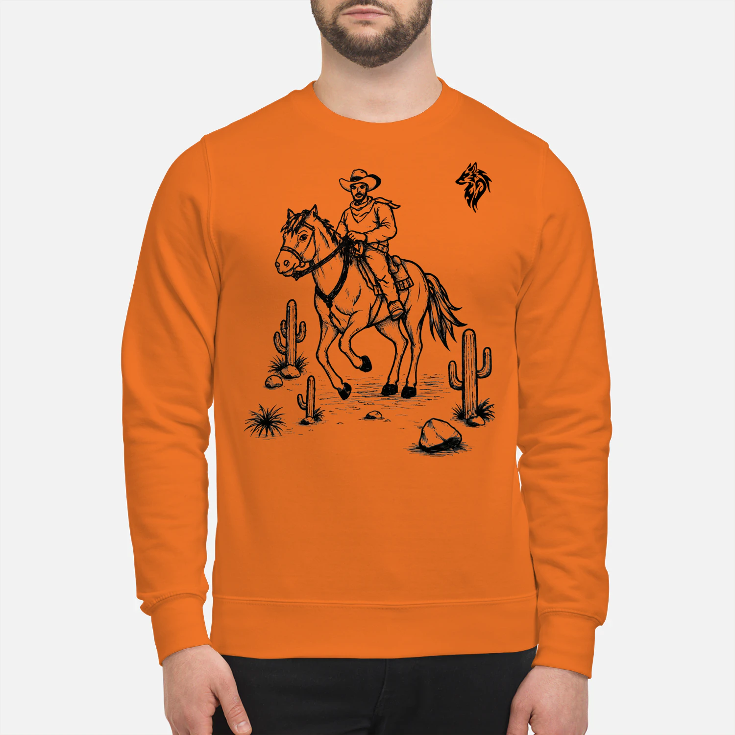 A cowboy riding a horse a design that evokes strengthunisex