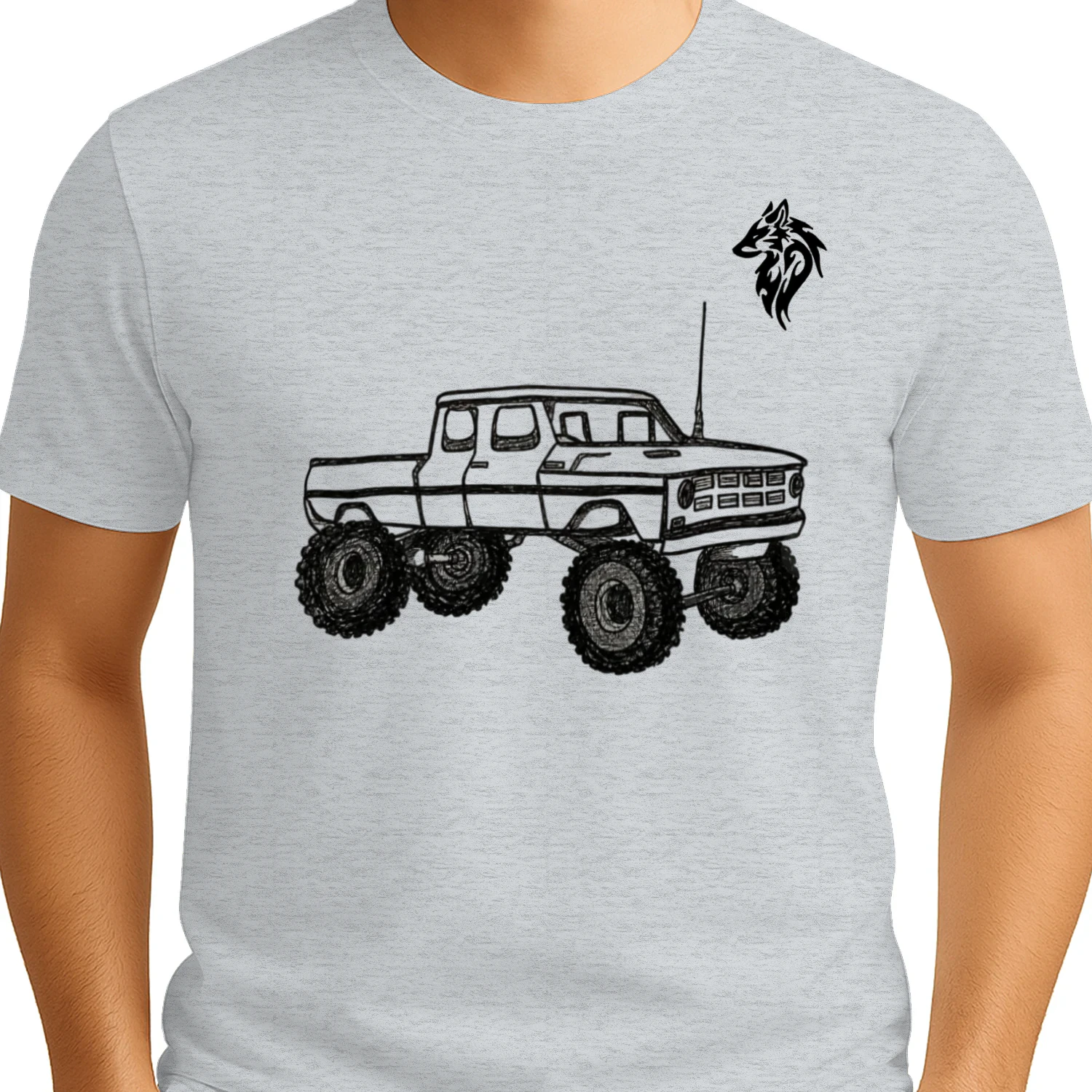 A hand-drawn sketch of a rugged off-road vehicle, symbolizing power and stability.Unisex