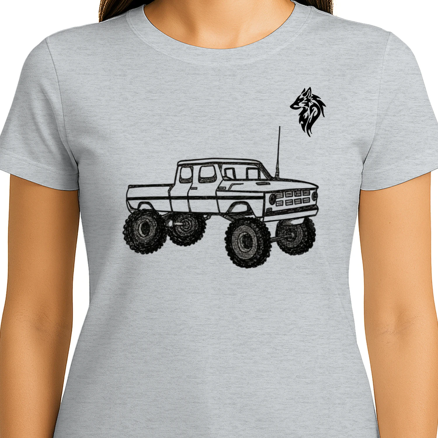A hand-drawn sketch of a rugged off-road vehicle, symbolizing power and stability.Unisex