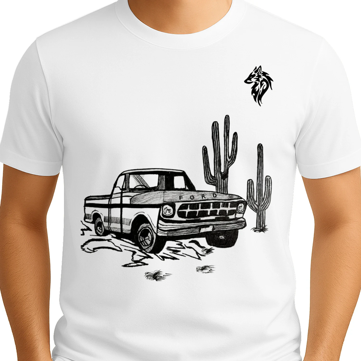 A powerful Ford car – a hand-drawn design.Unisex