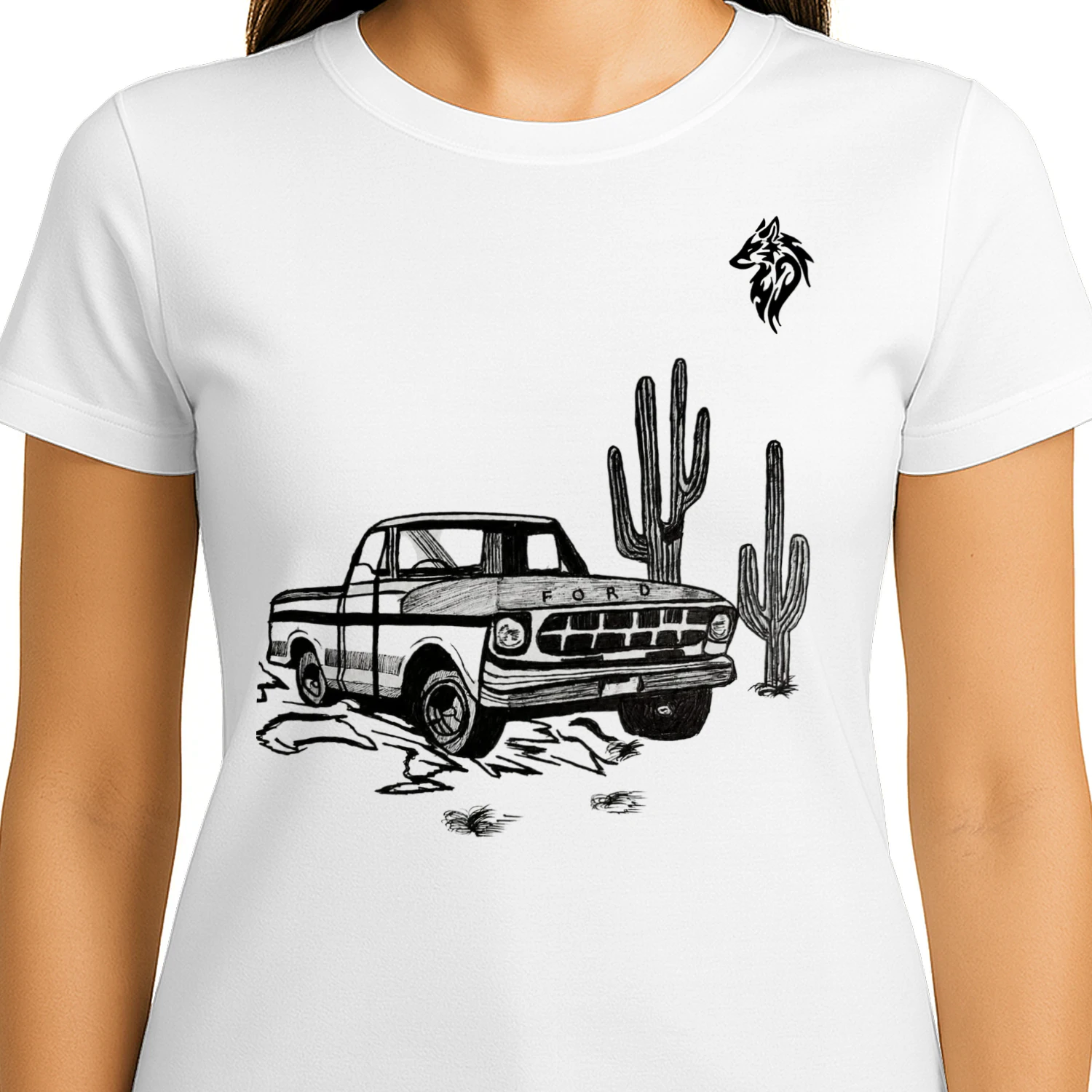 A powerful Ford car – a hand-drawn design.Unisex
