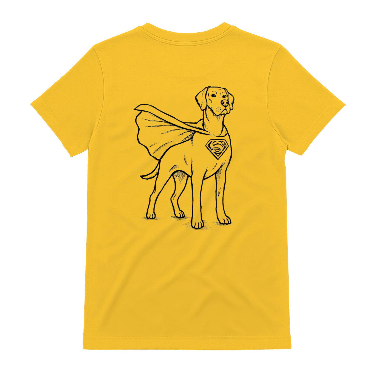 Hand-drawn illustration of a superhero dog inspired by “Superman”.Unisex