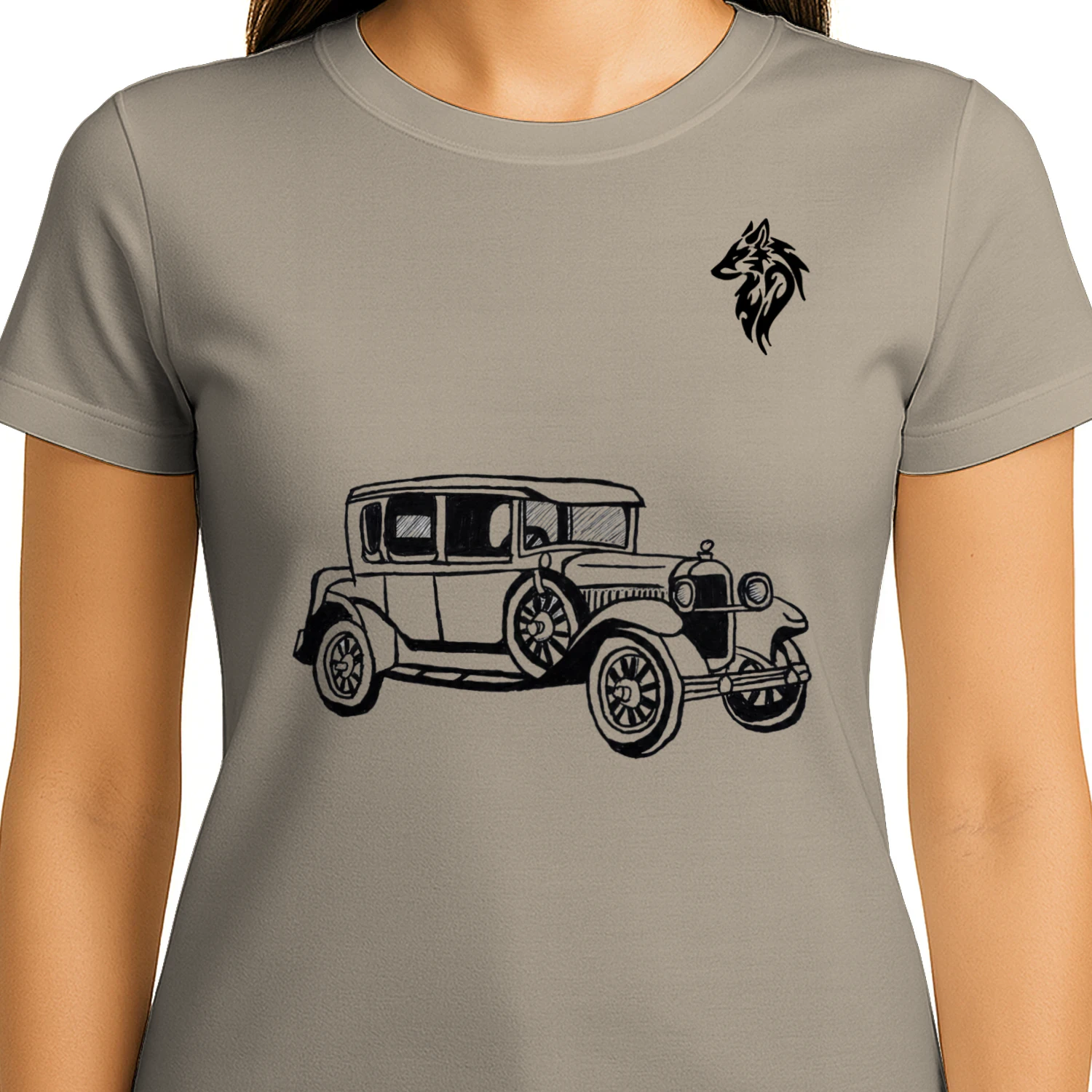 A hand-drawn sketch of a 1930s-era car, symbolizing the past.Unisex