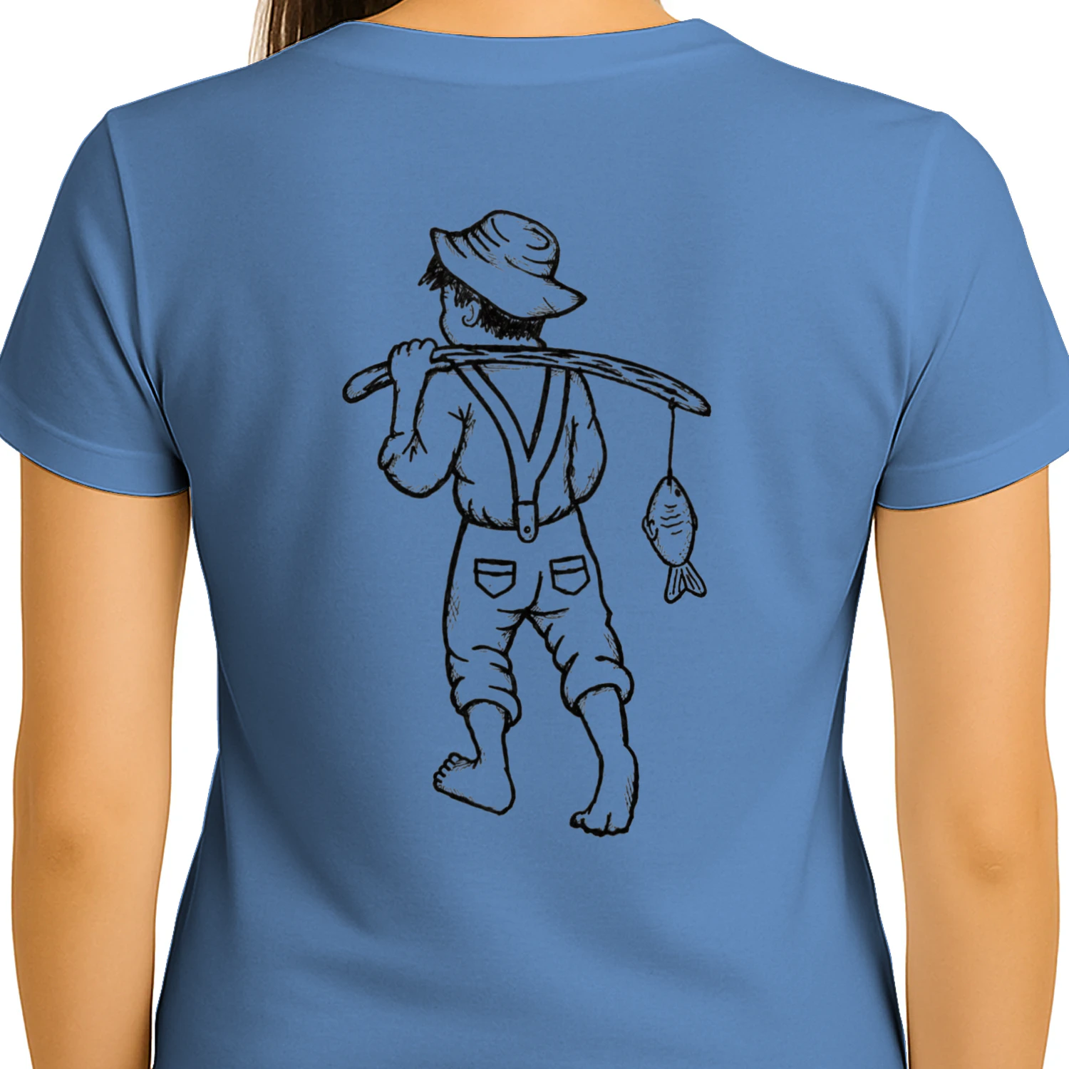 An expressive hand-drawn fisherman carrying his catch capturing the quiet freedom simplicity and timeless spirit of life by the water