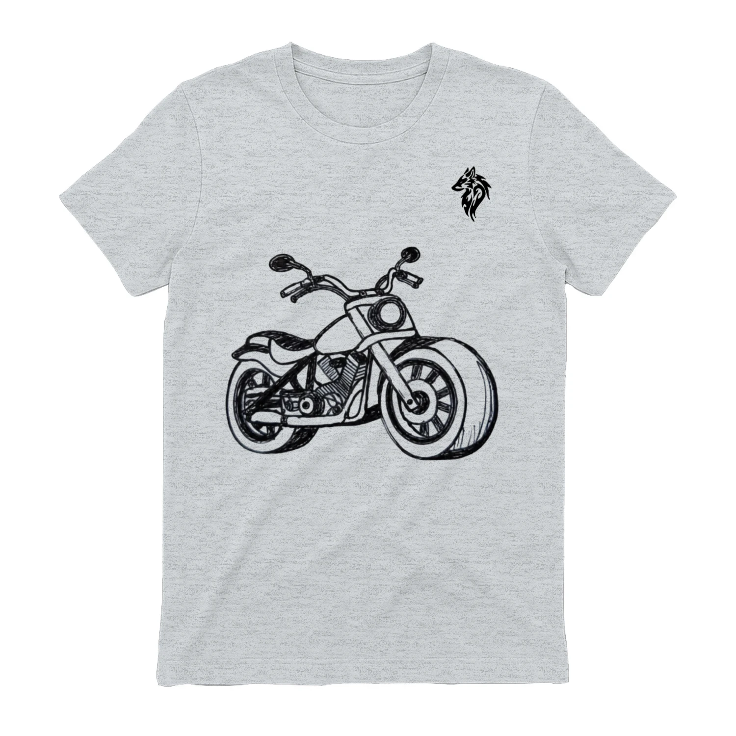 An expressive hand-drawn cruiser motorcycle captured in bold ink strokes that blend raw character freedom and timeless road spirit