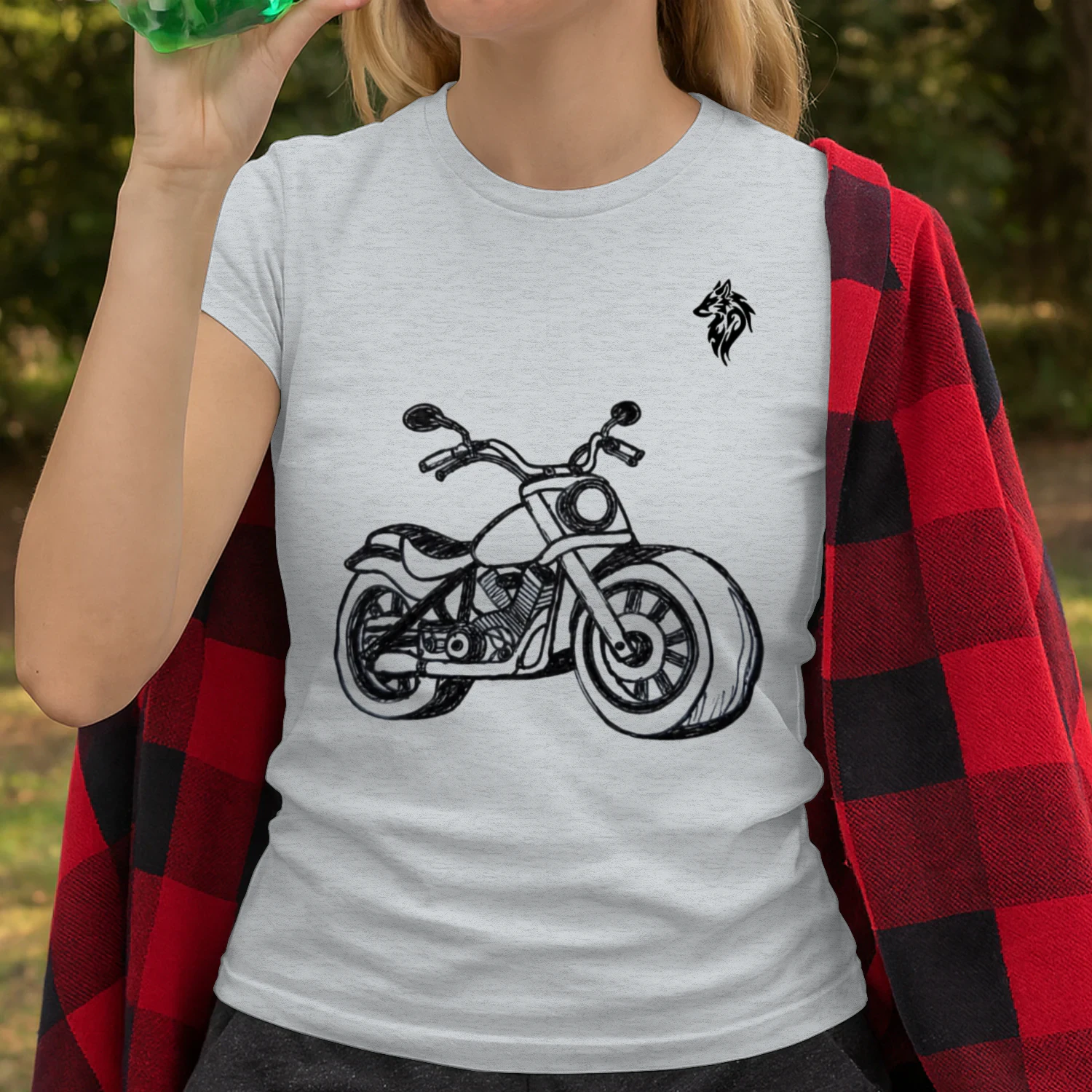 An expressive hand-drawn cruiser motorcycle captured in bold ink strokes that blend raw character freedom and timeless road spirit