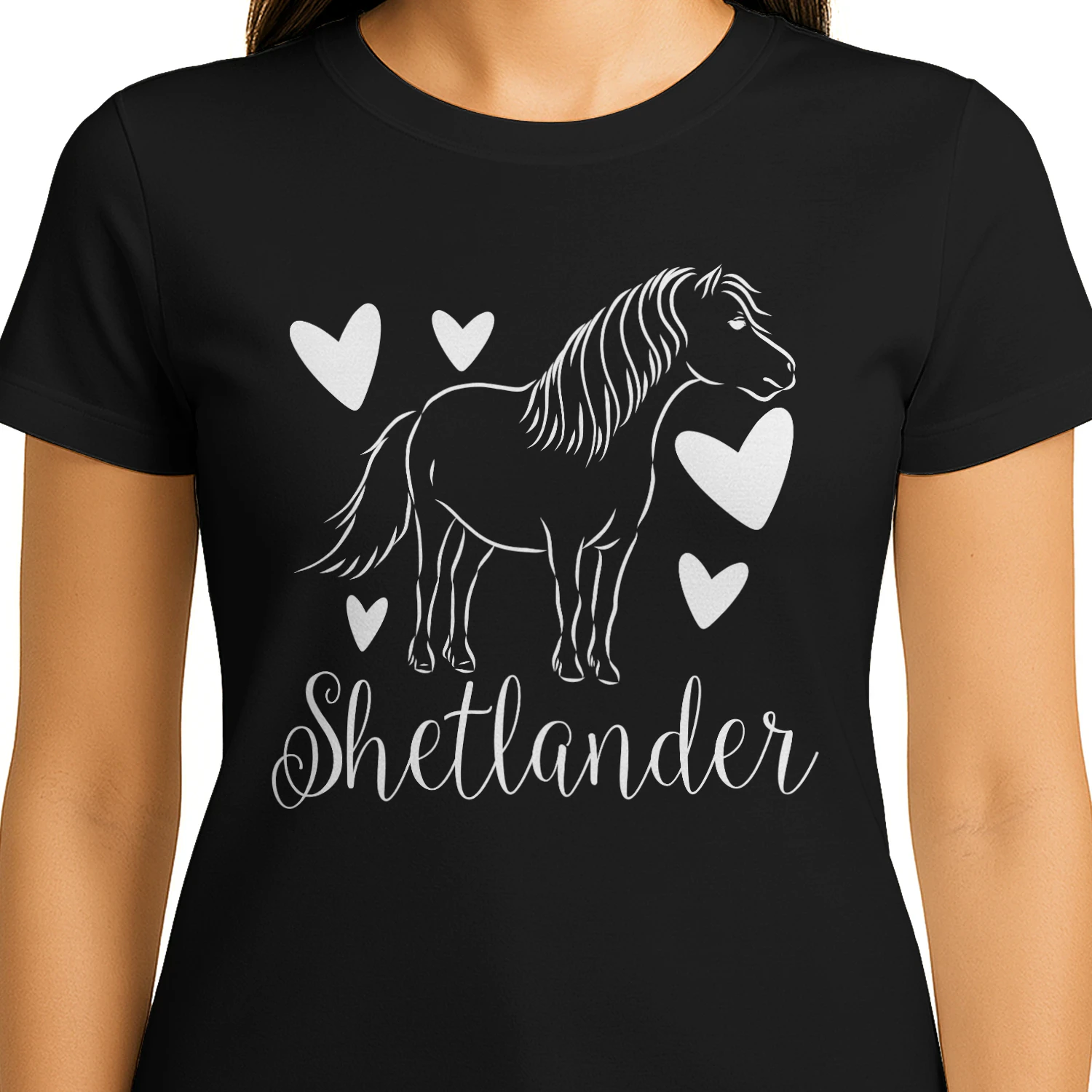 Shetland Lover Elegant Script Typography Equestrian T-Shirt